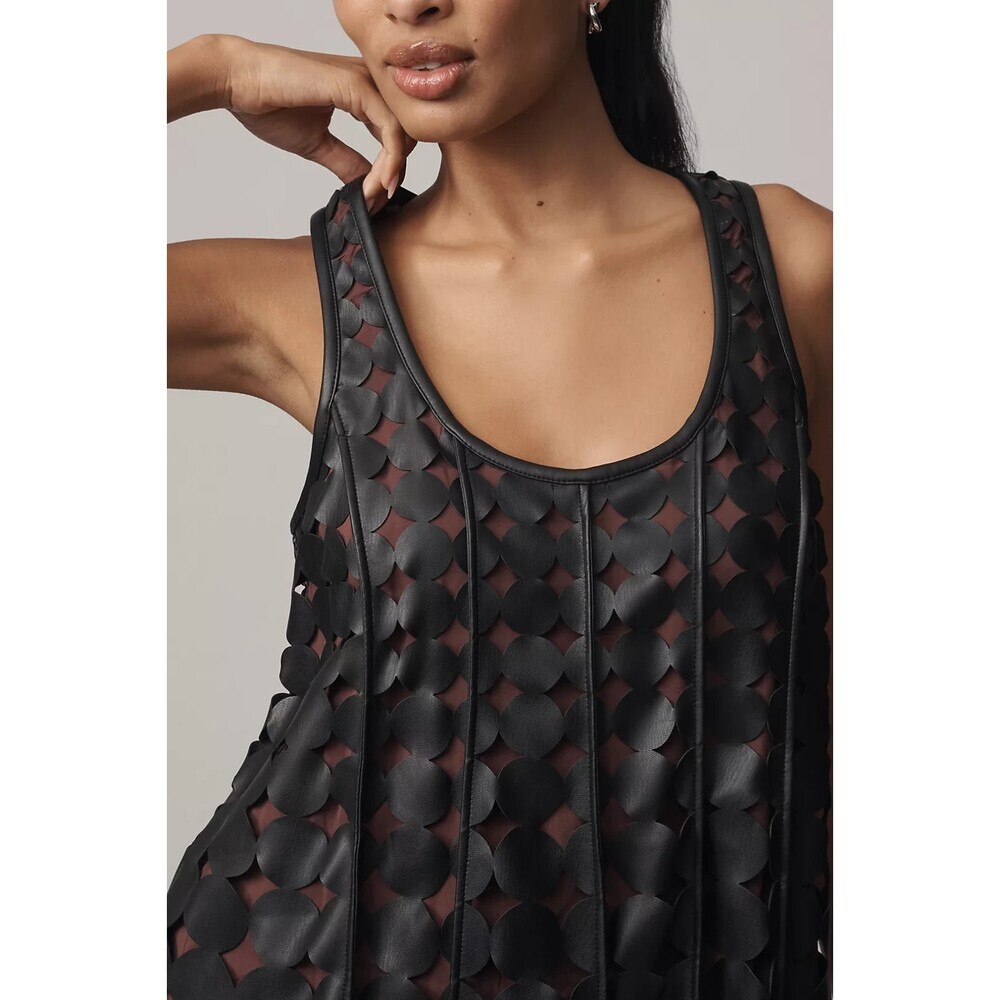 NWT Anthropologie Maeve Faux Leather Sleeveless Swing Dress L Black $198 Party - Picture 4 of 10